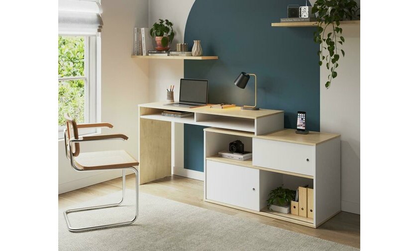 Bureau blanc et bois Isono