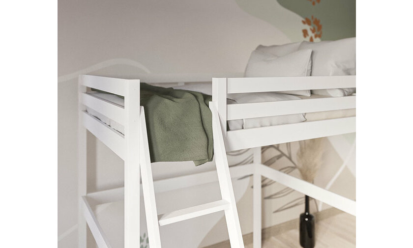 Lit mezzanine Cargo deux couchages blanc avec matelas