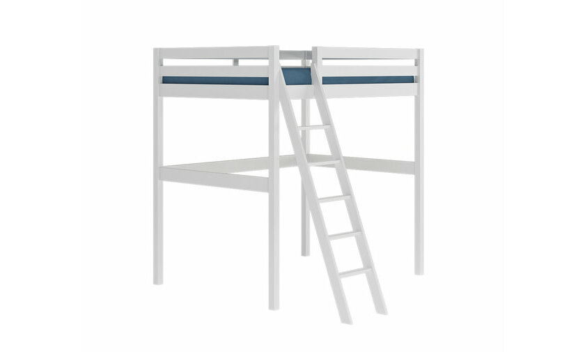 Lit mezzanine Cargo en bois massif blanc avec matelas